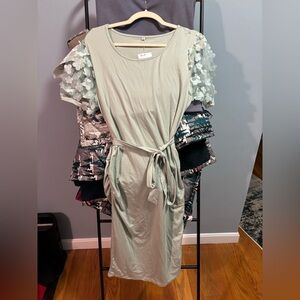 NWT Elegant Mint Green Dress with Floral Sleeves